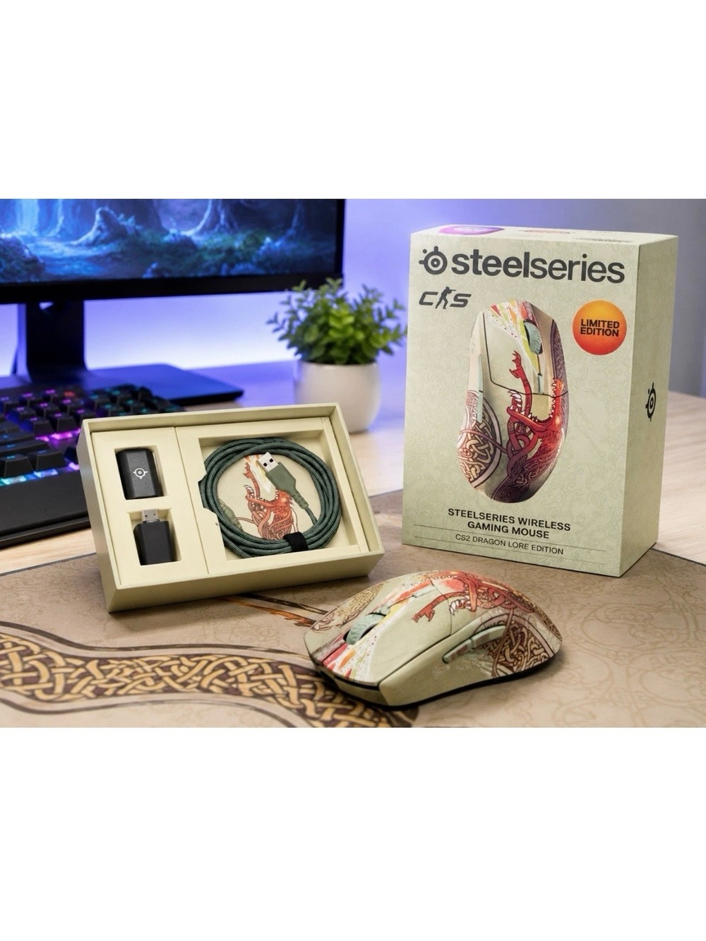 SteelSeries CS2 Dragon Lore Edition Wireless Gaming Mouse – Cream/Red